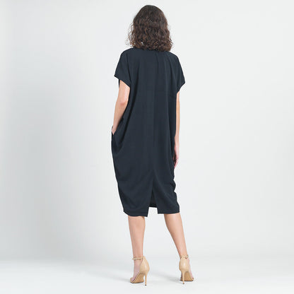 Textured Rayon - Caftan Pocket Dress - Black - Final Sale | Clara Sunwoo