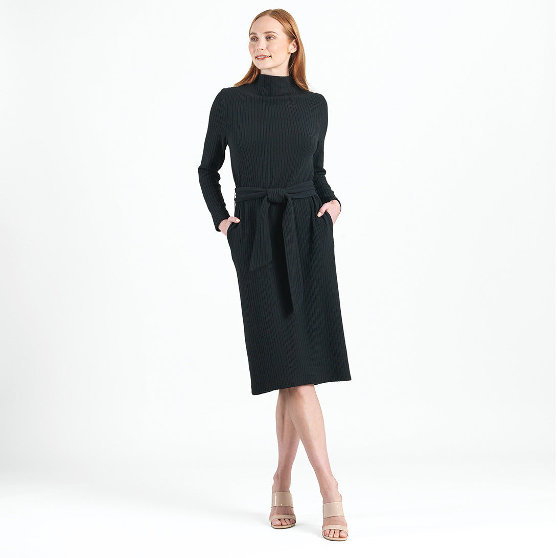Chunky Ribbed - Tie Waist Pocket Midi Sweater Dress - Black - Final Sale! | Clara Sunwoo
