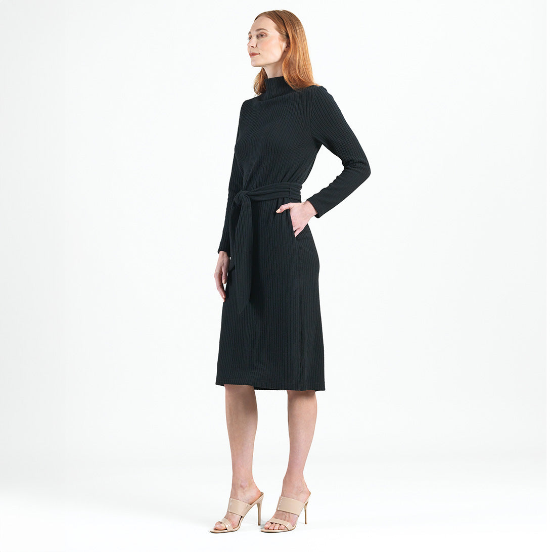Chunky Ribbed - Tie Waist Pocket Midi Sweater Dress - Black - Final Sale! | Clara Sunwoo