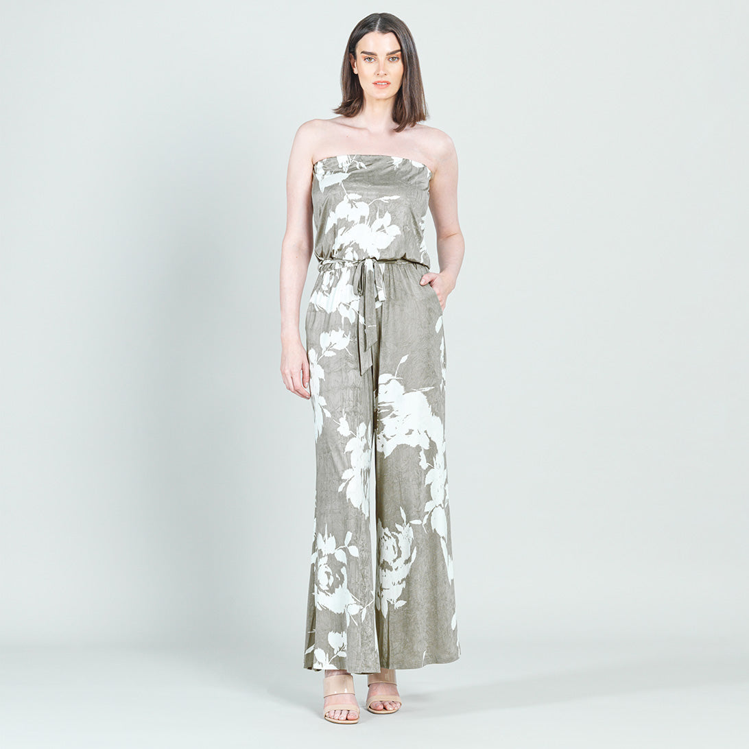 Crush Silk Knit - Tube Top Pocket Jumpsuit - Dreamy Floral-Taupe - Final Sale! | Clara Sunwoo