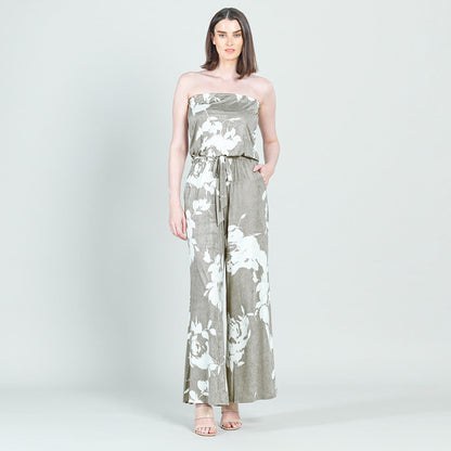Crush Silk Knit - Tube Top Pocket Jumpsuit - Dreamy Floral-Taupe - Final Sale! | Clara Sunwoo