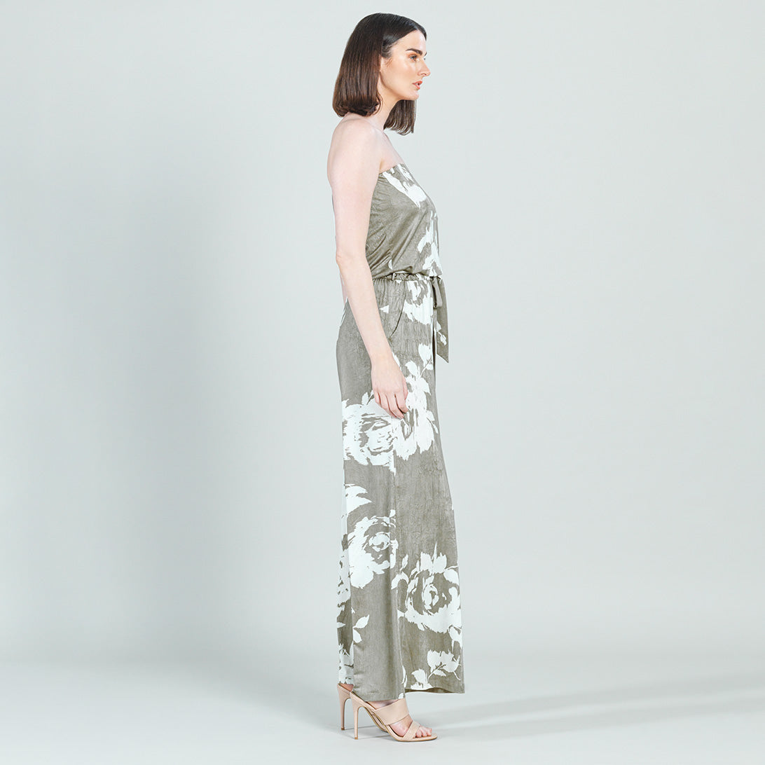 Crush Silk Knit - Tube Top Pocket Jumpsuit - Dreamy Floral-Taupe - Final Sale! | Clara Sunwoo