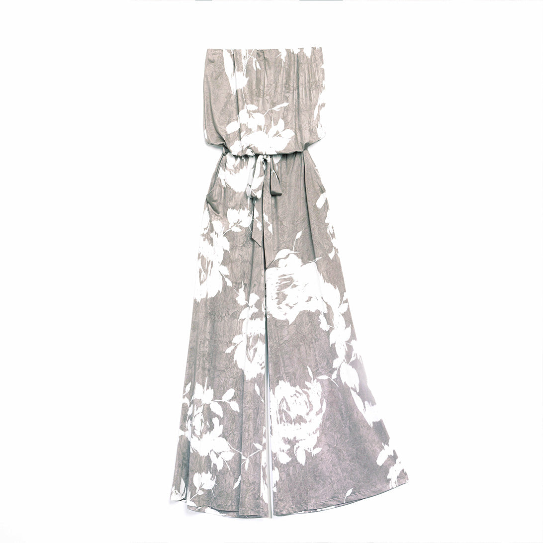 Crush Silk Knit - Tube Top Pocket Jumpsuit - Dreamy Floral-Taupe - Final Sale! | Clara Sunwoo