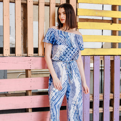 Ruffle Off Shoulder Pocket Jumpsuit - Acid Wash - Final Sale! | Clara Sunwoo