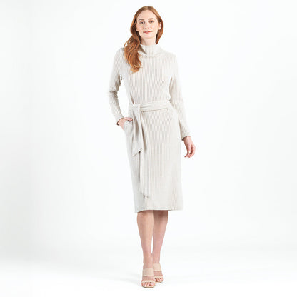 Chunky Ribbed - Tie Waist Pocket Midi Sweater Dress - Sand - Final Sale! | Clara Sunwoo