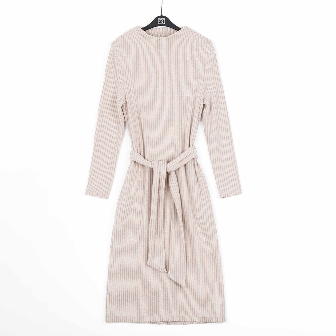 Chunky Ribbed - Tie Waist Pocket Midi Sweater Dress - Sand - Final Sale! | Clara Sunwoo