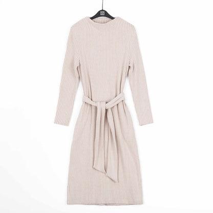 Chunky Ribbed - Tie Waist Pocket Midi Sweater Dress - Sand - Final Sale! | Clara Sunwoo