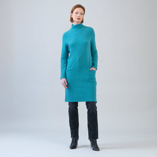 Chunky Ribbed - Tunic Pocket Sweater Dress - Teal - Final Sale! | Clara Sunwoo