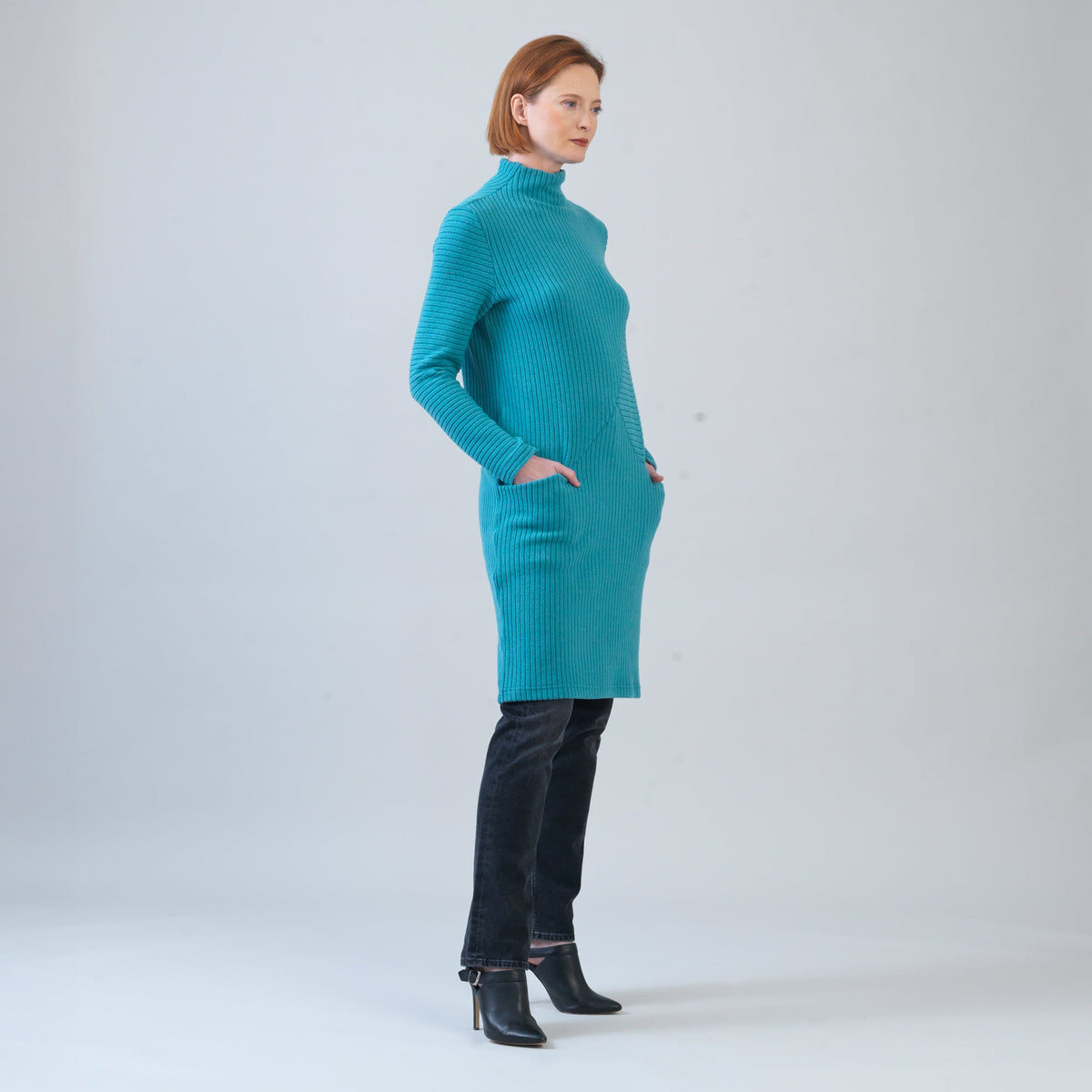 Chunky Ribbed - Tunic Pocket Sweater Dress - Teal - Final Sale! | Clara Sunwoo