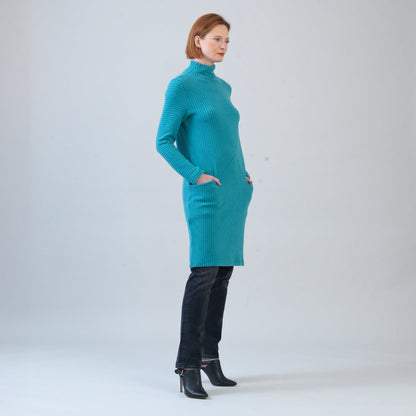 Chunky Ribbed - Tunic Pocket Sweater Dress - Teal - Final Sale! | Clara Sunwoo