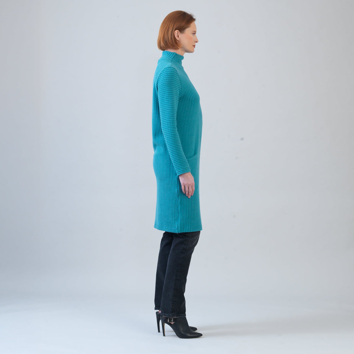 Chunky Ribbed - Tunic Pocket Sweater Dress - Teal - Final Sale! | Clara Sunwoo