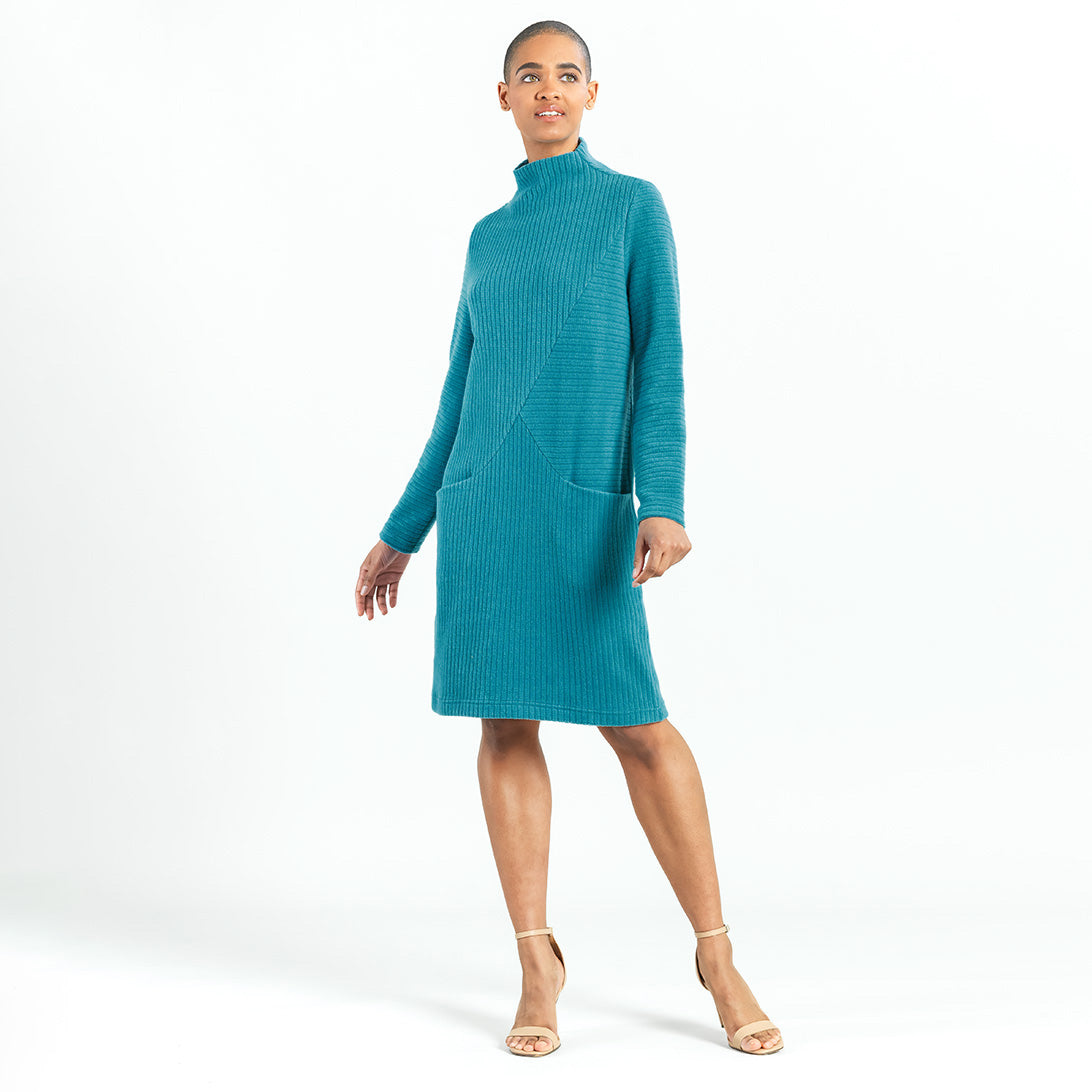 Chunky Ribbed - Tunic Pocket Sweater Dress - Teal - Final Sale! | Clara Sunwoo