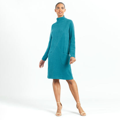 Chunky Ribbed - Tunic Pocket Sweater Dress - Teal - Final Sale! | Clara Sunwoo