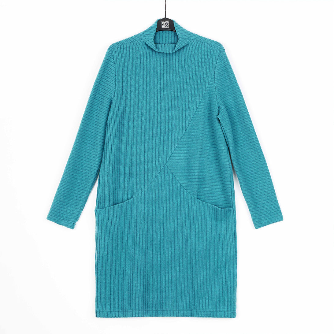 Chunky Ribbed - Tunic Pocket Sweater Dress - Teal - Final Sale! | Clara Sunwoo