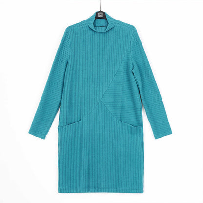 Chunky Ribbed - Tunic Pocket Sweater Dress - Teal - Final Sale! | Clara Sunwoo
