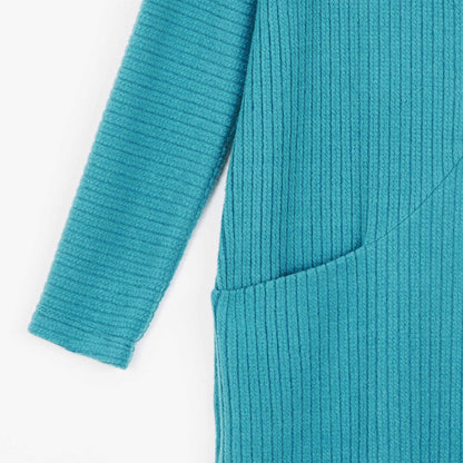 Chunky Ribbed - Tunic Pocket Sweater Dress - Teal - Final Sale! | Clara Sunwoo