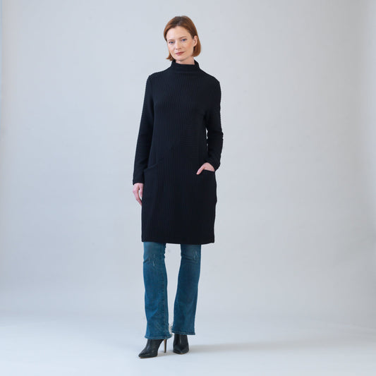 Chunky Ribbed - Tunic Pocket Sweater Dress - Black - Final Sale! | Clara Sunwoo