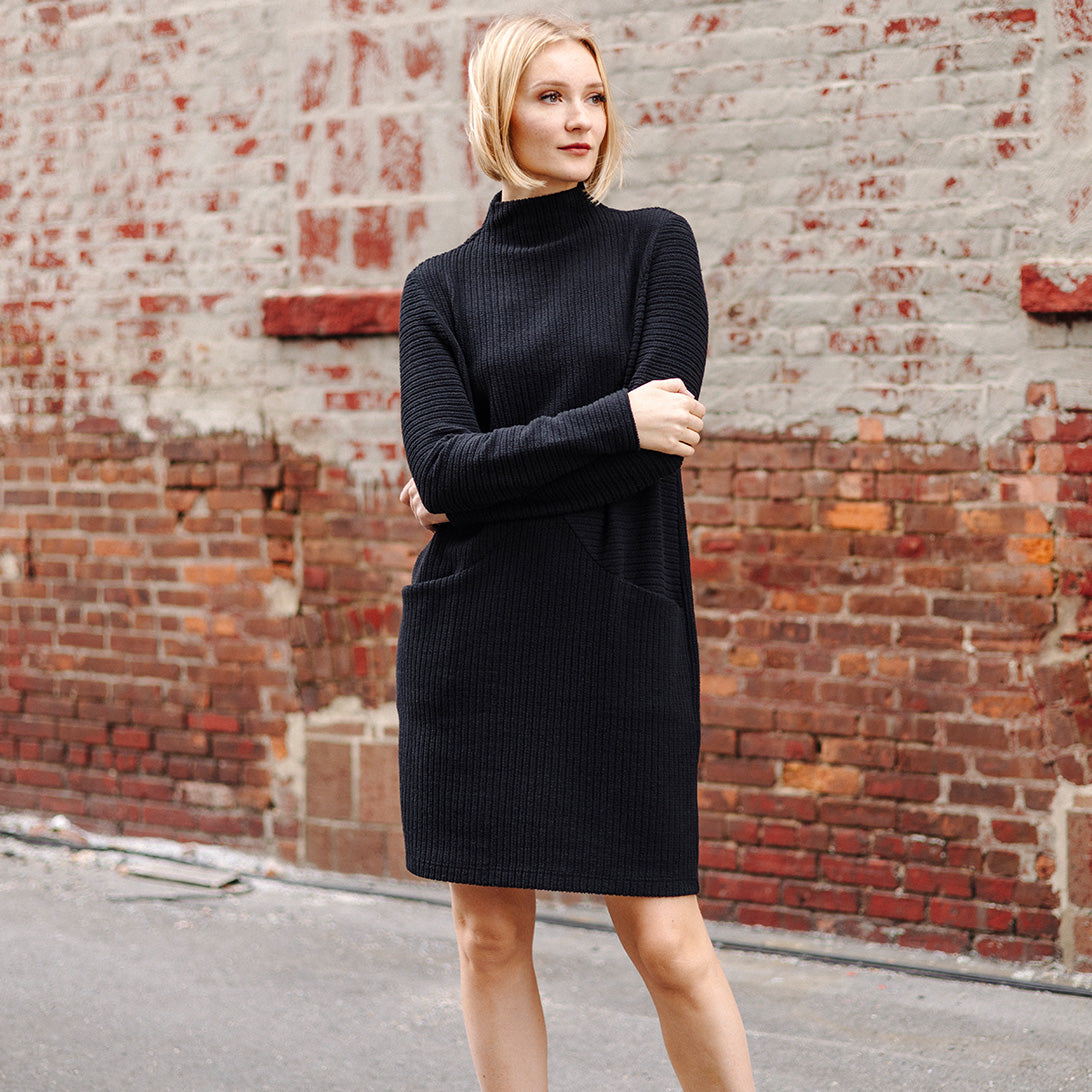 Chunky Ribbed - Tunic Pocket Sweater Dress - Black - Final Sale! | Clara Sunwoo