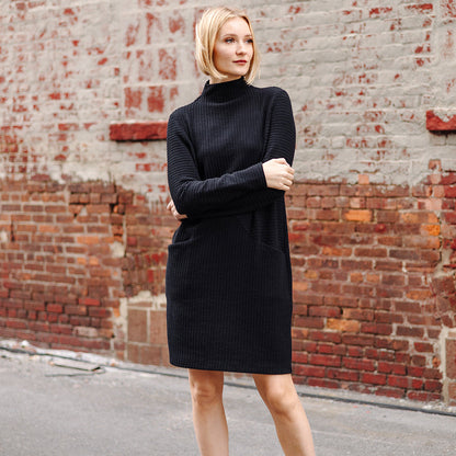 Chunky Ribbed - Tunic Pocket Sweater Dress - Black - Final Sale! | Clara Sunwoo