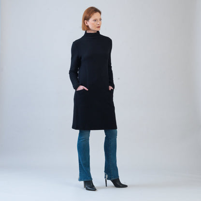 Chunky Ribbed - Tunic Pocket Sweater Dress - Black - Final Sale! | Clara Sunwoo