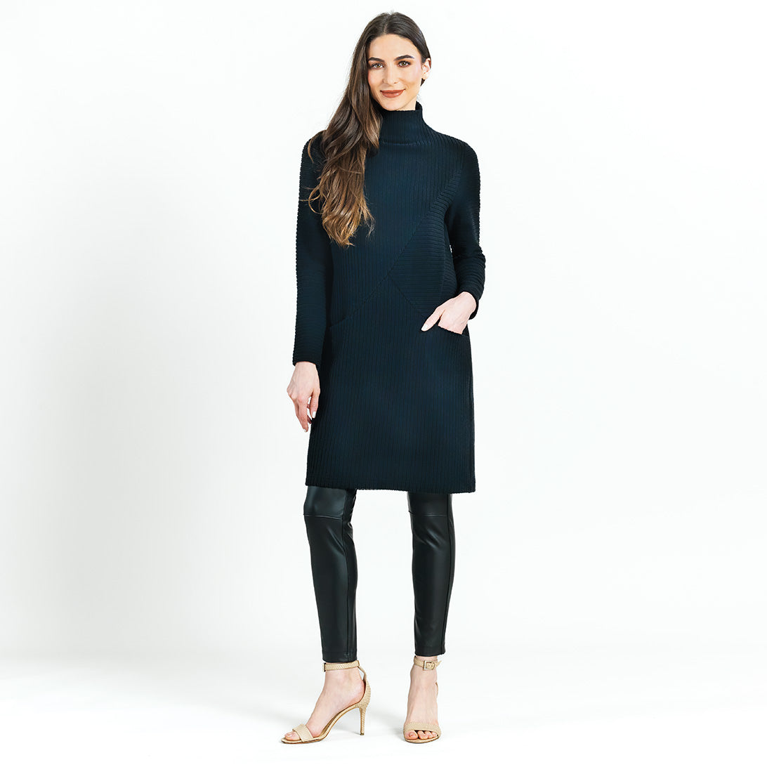 Chunky Ribbed - Tunic Pocket Sweater Dress - Black - Final Sale! | Clara Sunwoo
