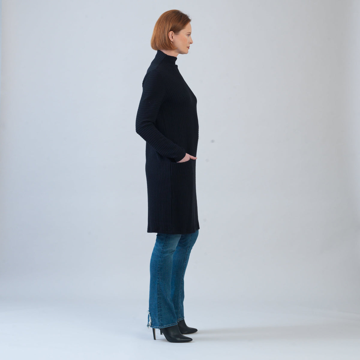Chunky Ribbed - Tunic Pocket Sweater Dress - Black - Final Sale! | Clara Sunwoo
