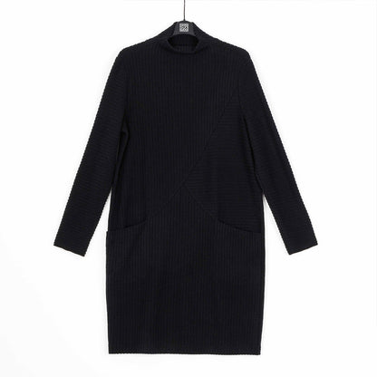 Chunky Ribbed - Tunic Pocket Sweater Dress - Black - Final Sale! | Clara Sunwoo