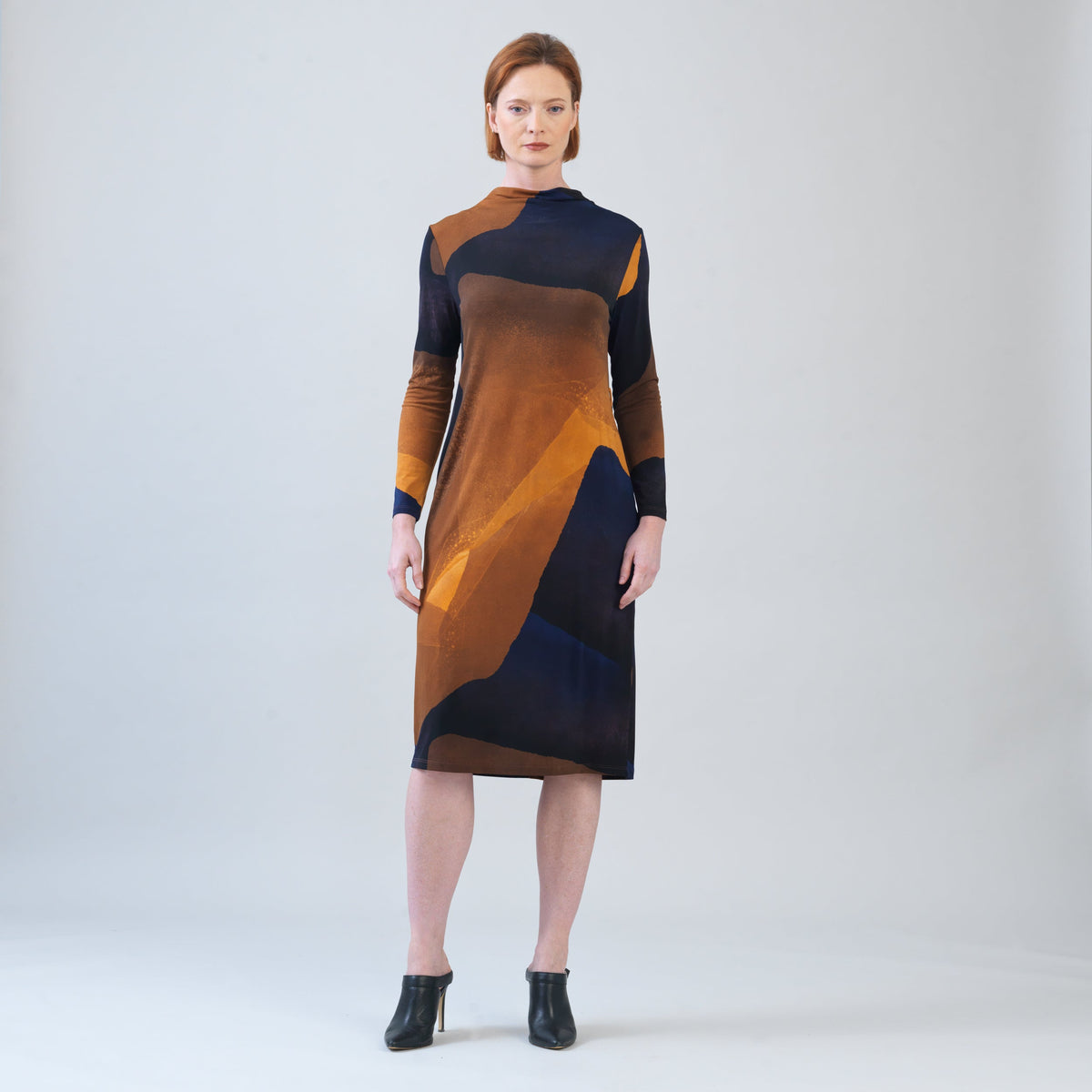 Tie Waist Pocket Midi Dress - Tan Watercolor - Final Sale! | Clara Sunwoo