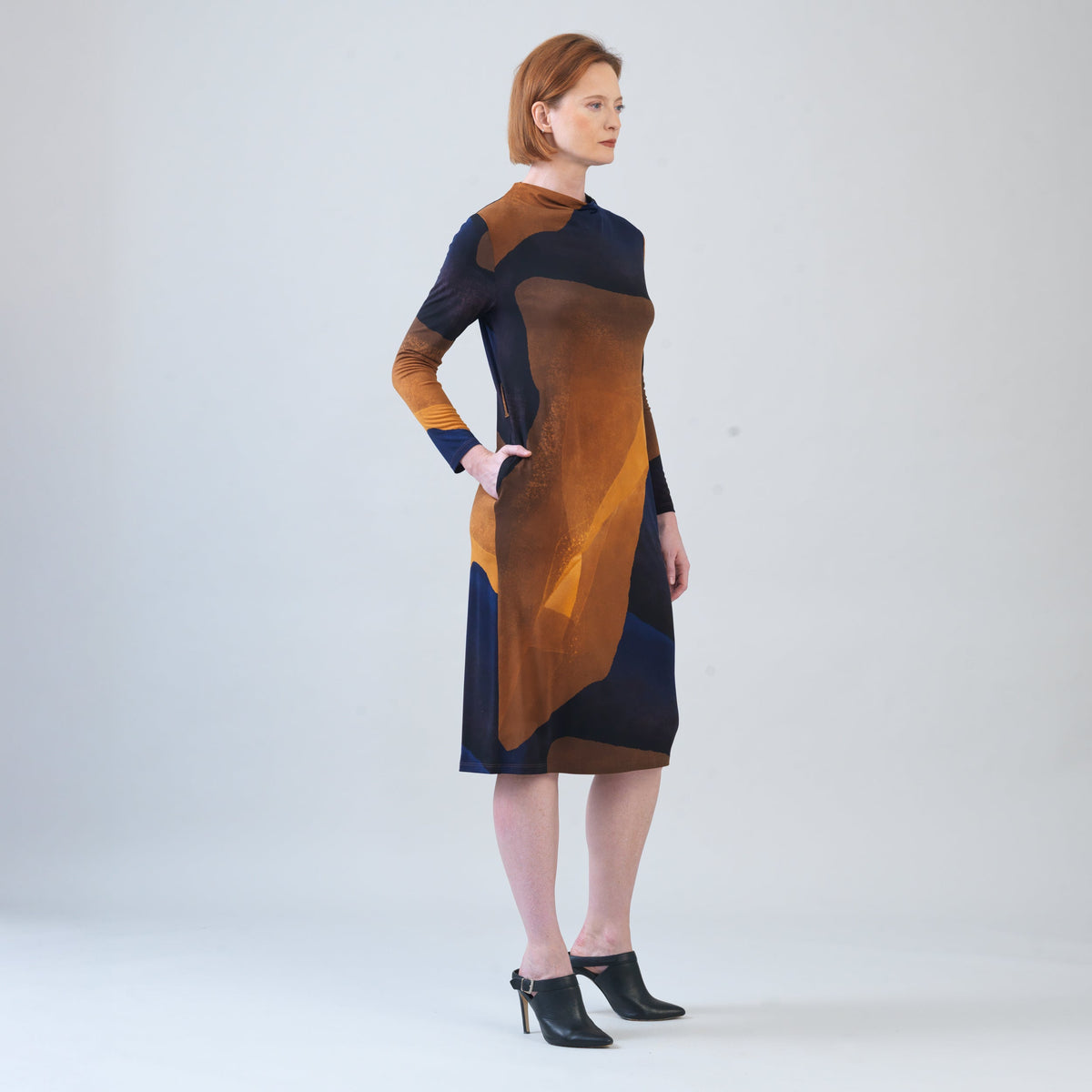 Tie Waist Pocket Midi Dress - Tan Watercolor - Final Sale! | Clara Sunwoo