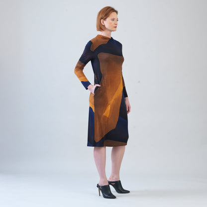 Tie Waist Pocket Midi Dress - Tan Watercolor - Final Sale! | Clara Sunwoo