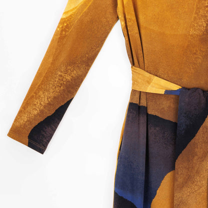 Tie Waist Pocket Midi Dress - Tan Watercolor - Final Sale! | Clara Sunwoo