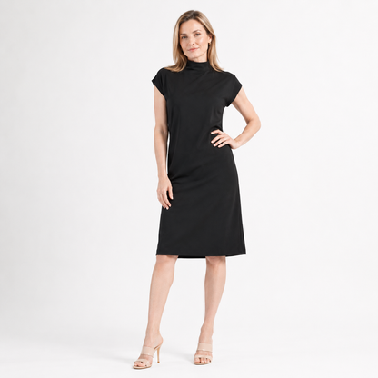 Lightweight Ponte - High Neck Cap Sleeve Midi Dress - Black - Final Sale! | Clara Sunwoo