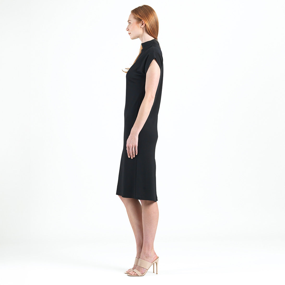 Lightweight Ponte - High Neck Cap Sleeve Midi Dress - Black - Final Sale! | Clara Sunwoo