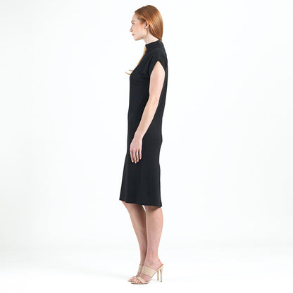 Lightweight Ponte - High Neck Cap Sleeve Midi Dress - Black - Final Sale! | Clara Sunwoo