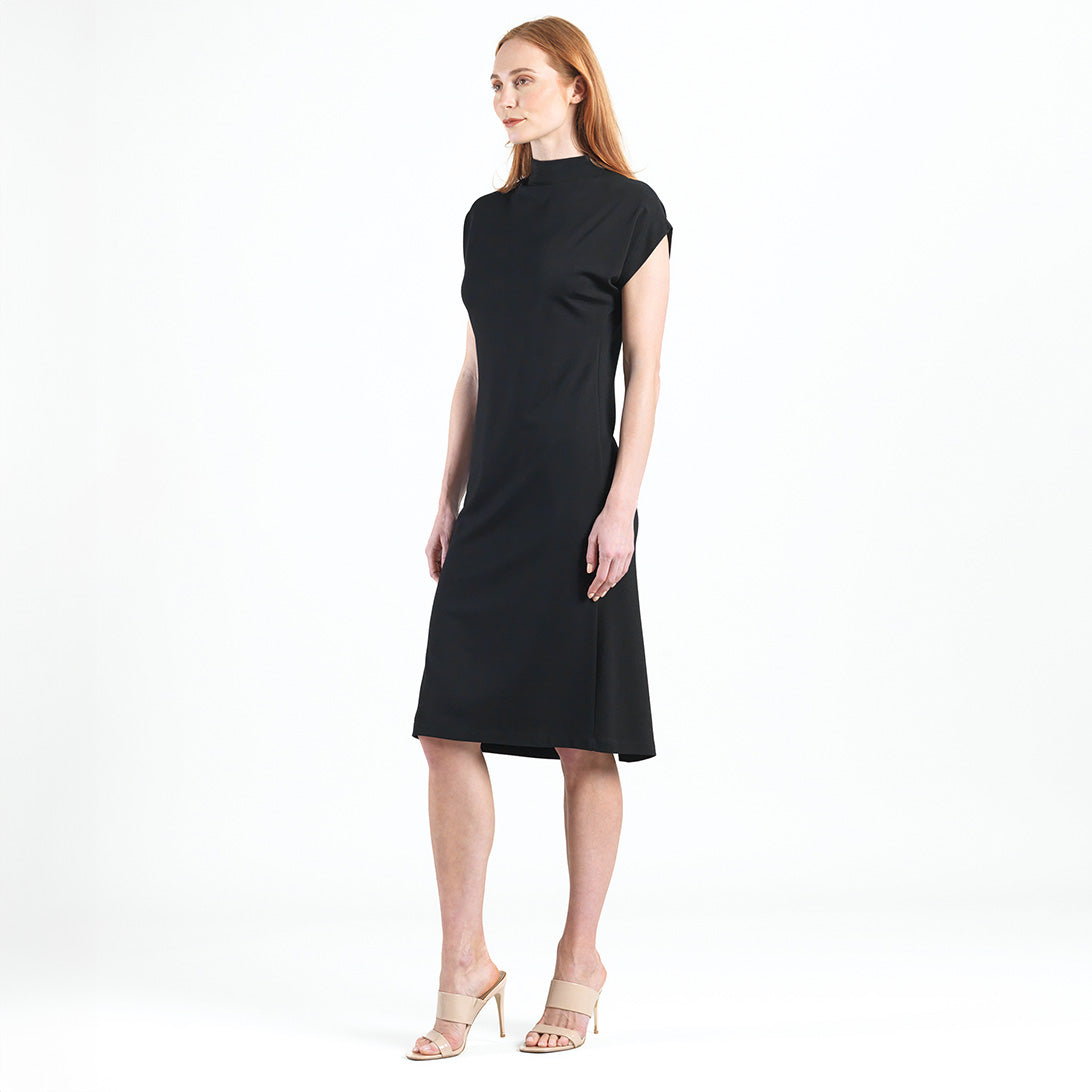 Lightweight Ponte - High Neck Cap Sleeve Midi Dress - Black - Final Sale! | Clara Sunwoo