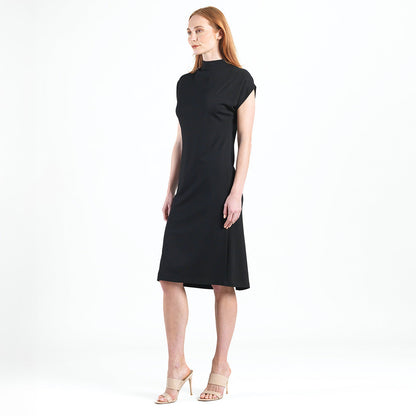 Lightweight Ponte - High Neck Cap Sleeve Midi Dress - Black - Final Sale! | Clara Sunwoo