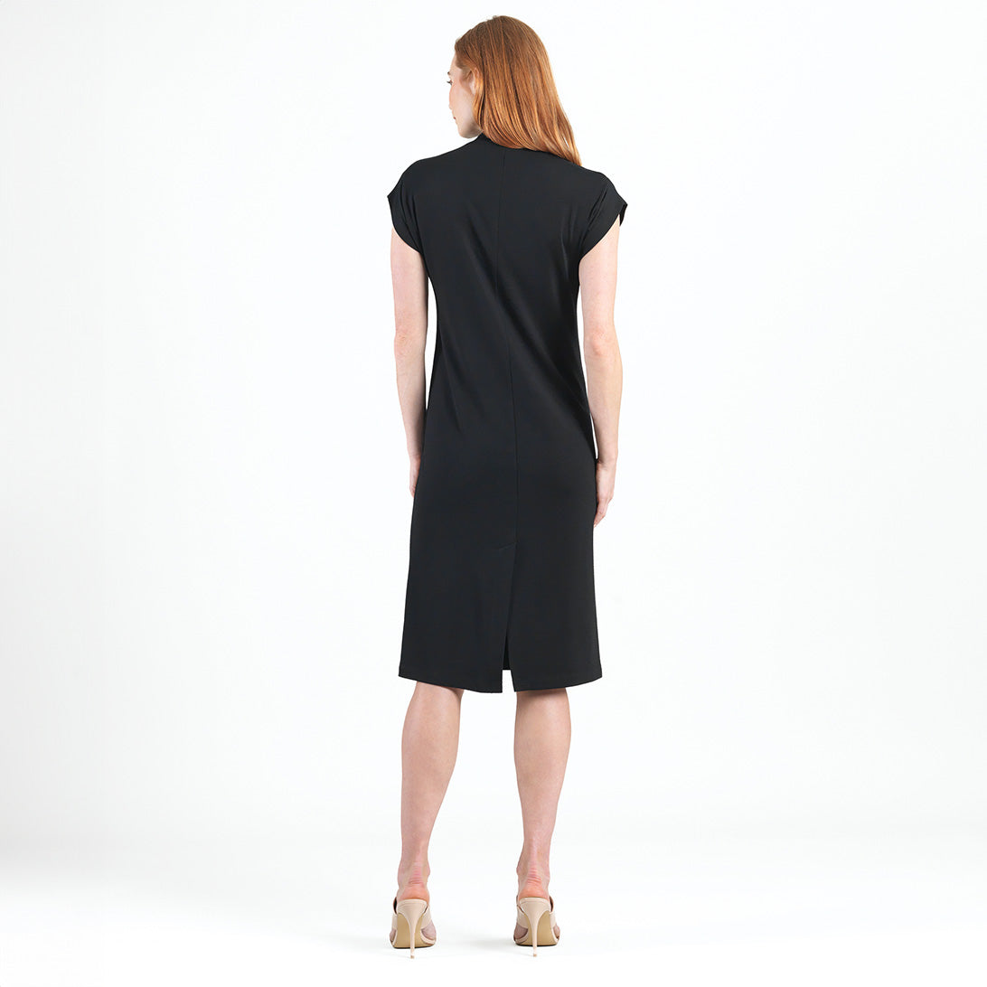 Lightweight Ponte - High Neck Cap Sleeve Midi Dress - Black - Final Sale! | Clara Sunwoo