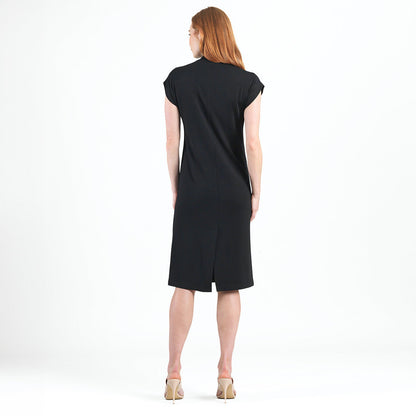 Lightweight Ponte - High Neck Cap Sleeve Midi Dress - Black - Final Sale! | Clara Sunwoo