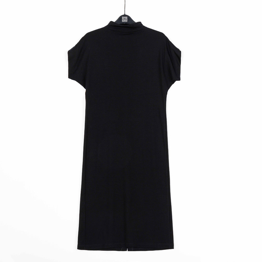 Lightweight Ponte - High Neck Cap Sleeve Midi Dress - Black - Final Sale! | Clara Sunwoo