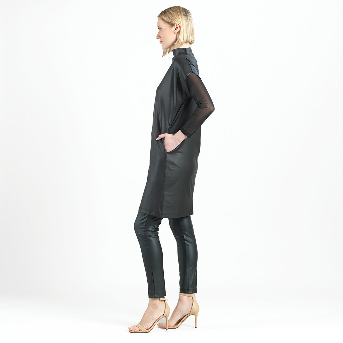 Liquid Leather™ - High Neck Tunic Pocket Dress - Black - Final Sale! | Clara Sunwoo