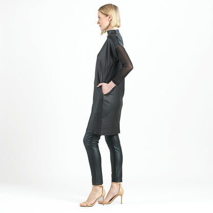 Liquid Leather™ - High Neck Tunic Pocket Dress - Black - Final Sale! | Clara Sunwoo