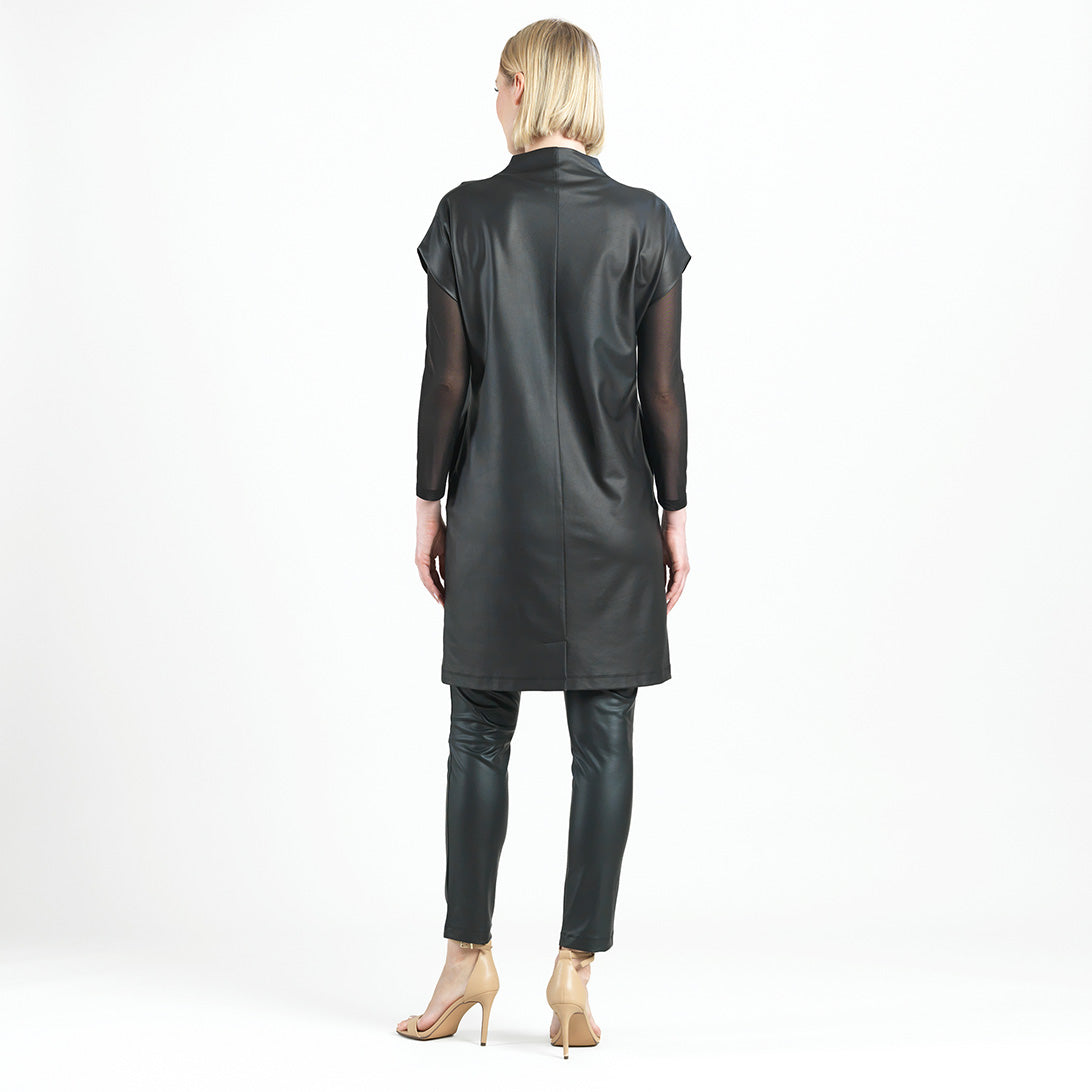 Liquid Leather™ - High Neck Tunic Pocket Dress - Black - Final Sale! | Clara Sunwoo