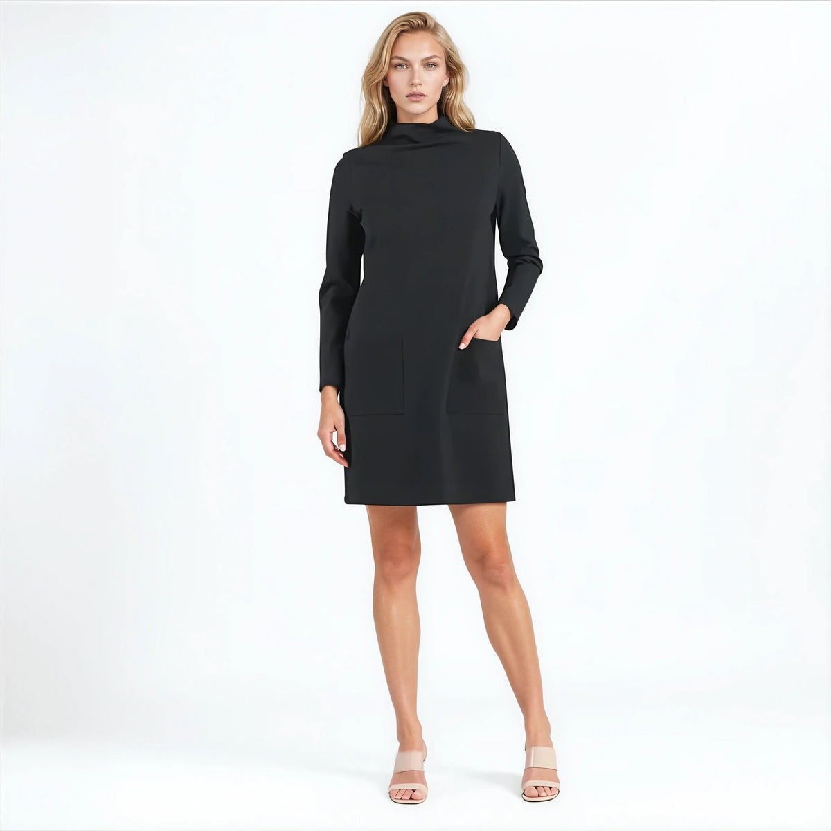 Ponte Knit - Funnel Neck Tunic Sweater Dress - Black - Final Sale! | Clara Sunwoo