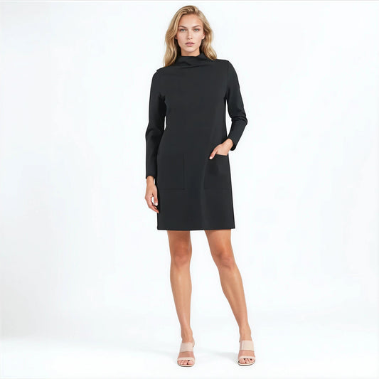 Ponte Knit - Funnel Neck Tunic Sweater Dress - Black - Final Sale! | Clara Sunwoo