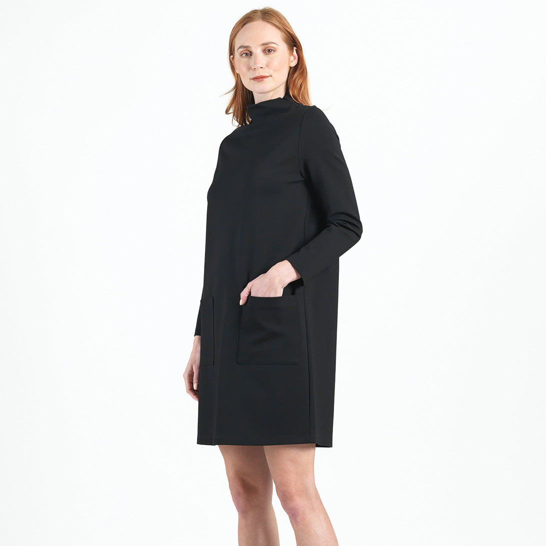Ponte Knit - Funnel Neck Tunic Sweater Dress - Black - Final Sale! | Clara Sunwoo