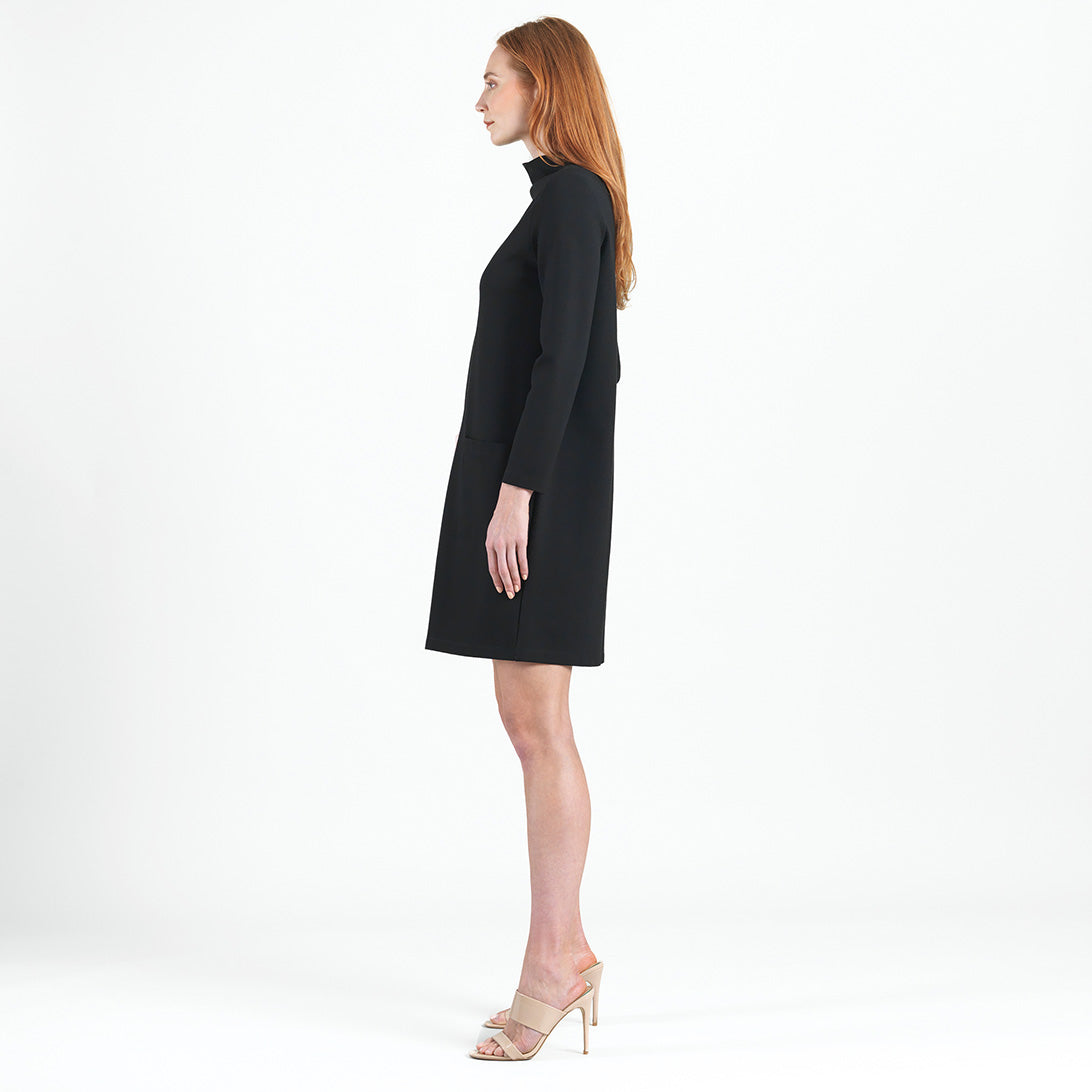 Ponte Knit - Funnel Neck Tunic Sweater Dress - Black - Final Sale! | Clara Sunwoo