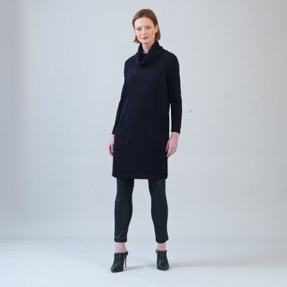 Ribbed - Cowl Turtleneck Tunic Sweater Dress - Black - Final Sale! | Clara Sunwoo