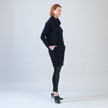 Ribbed - Cowl Turtleneck Tunic Sweater Dress - Black - Final Sale! | Clara Sunwoo