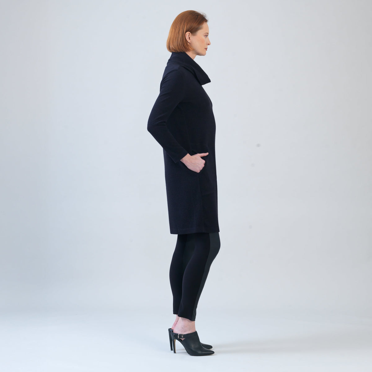 Ribbed - Cowl Turtleneck Tunic Sweater Dress - Black - Final Sale! | Clara Sunwoo