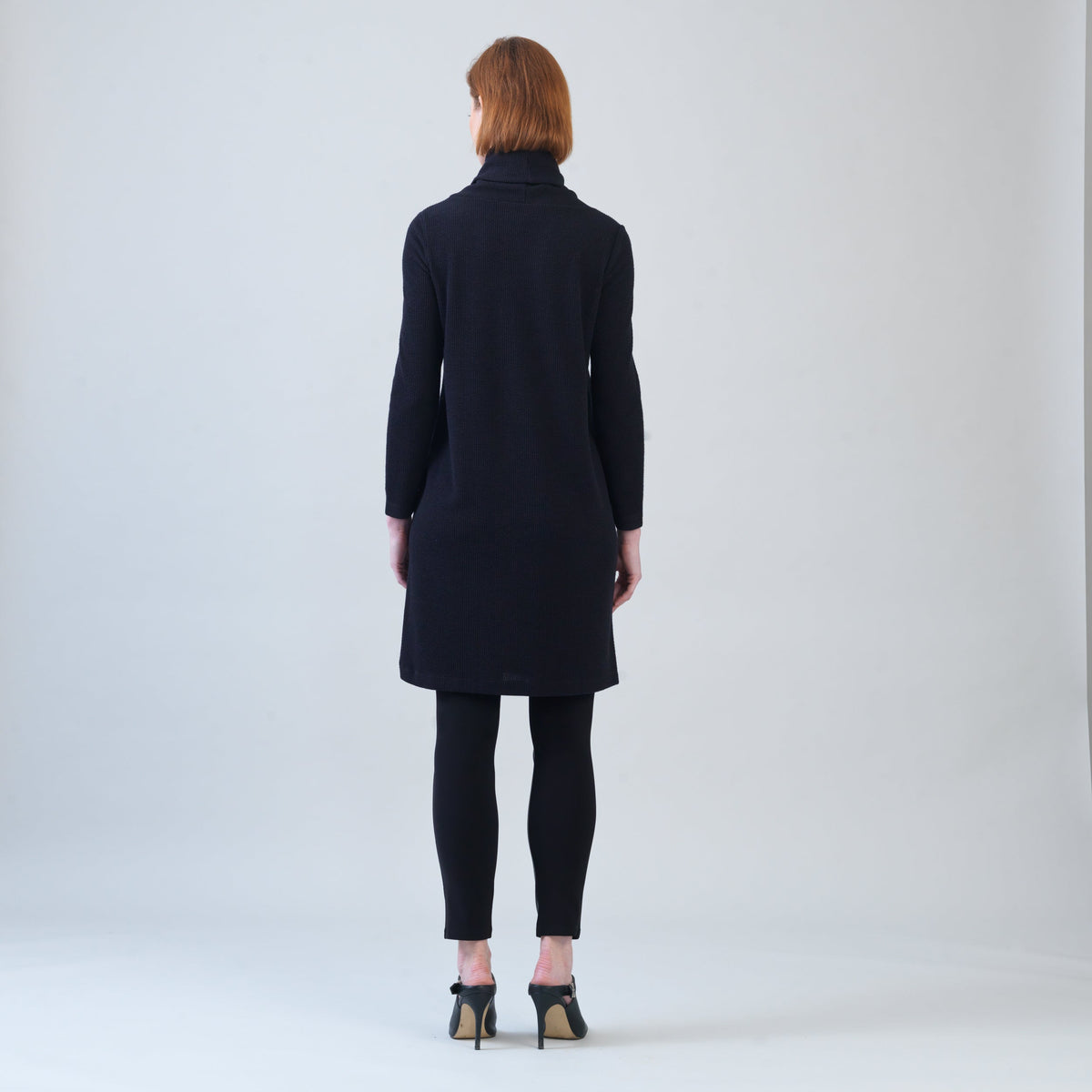 Ribbed - Cowl Turtleneck Tunic Sweater Dress - Black - Final Sale! | Clara Sunwoo
